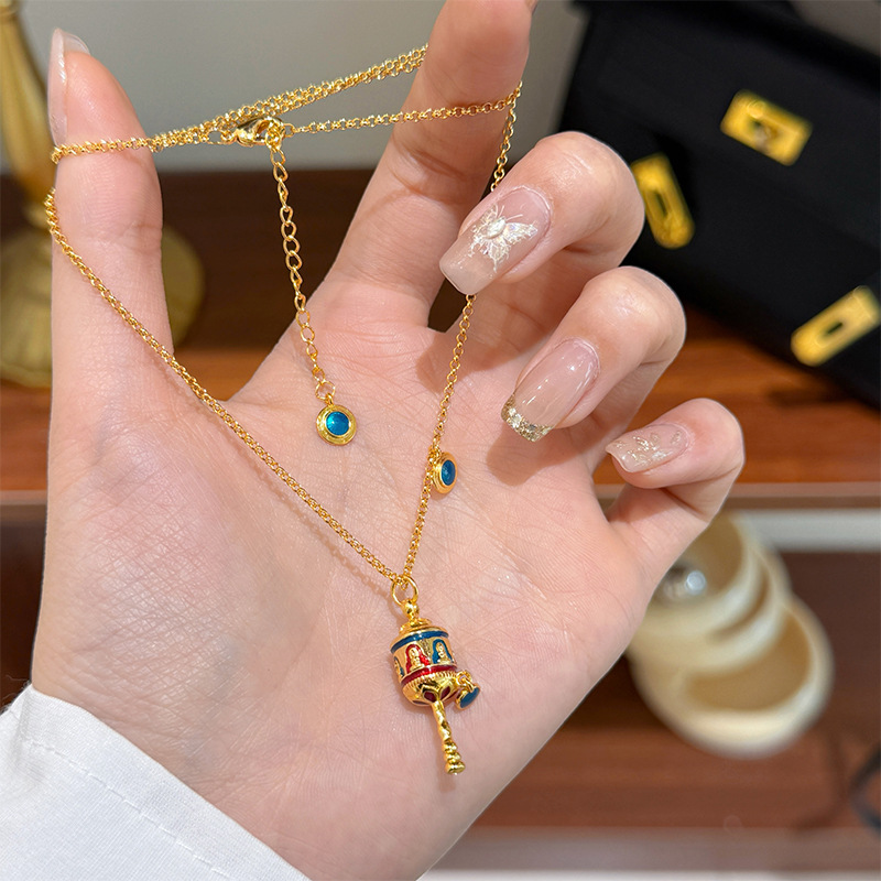 Vintage Fashion Tiktok - Kalung roda doa enamel warna-warni bergaya
