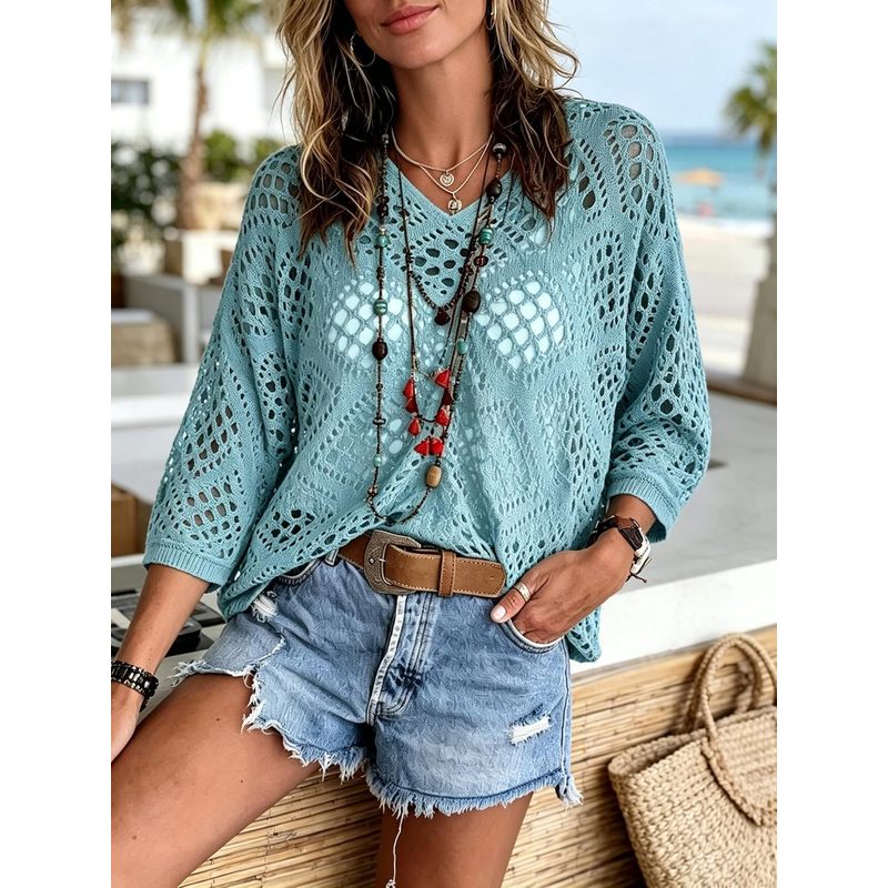 Crochet Top Boho - Atasan Rajutan Wanita untuk Musim Panas,