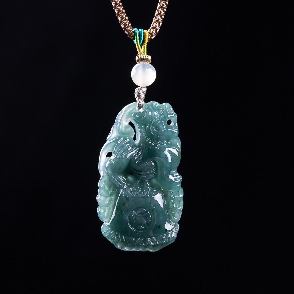 Vintage Fashion Necklace - Liontin Pixiu Giok Burma Desainer Jimat