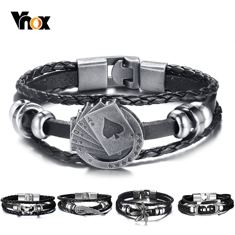 Vintage Vegas Fashion - Vnox Gelang Kulit Pria Klasik Beruntung