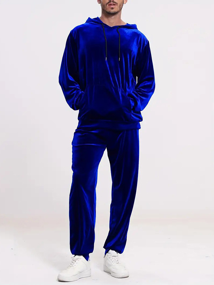 Vintage Fashion Outfits Men - Setelan Dua Potong Beludru Warna Solid