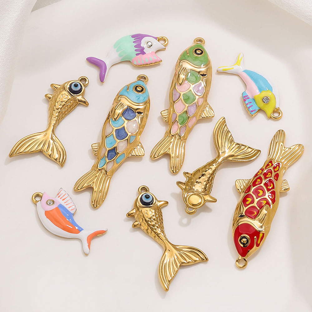 Vintage Fashion Necklace - 2-3 Buah Jimat Ikan Enamel Emas