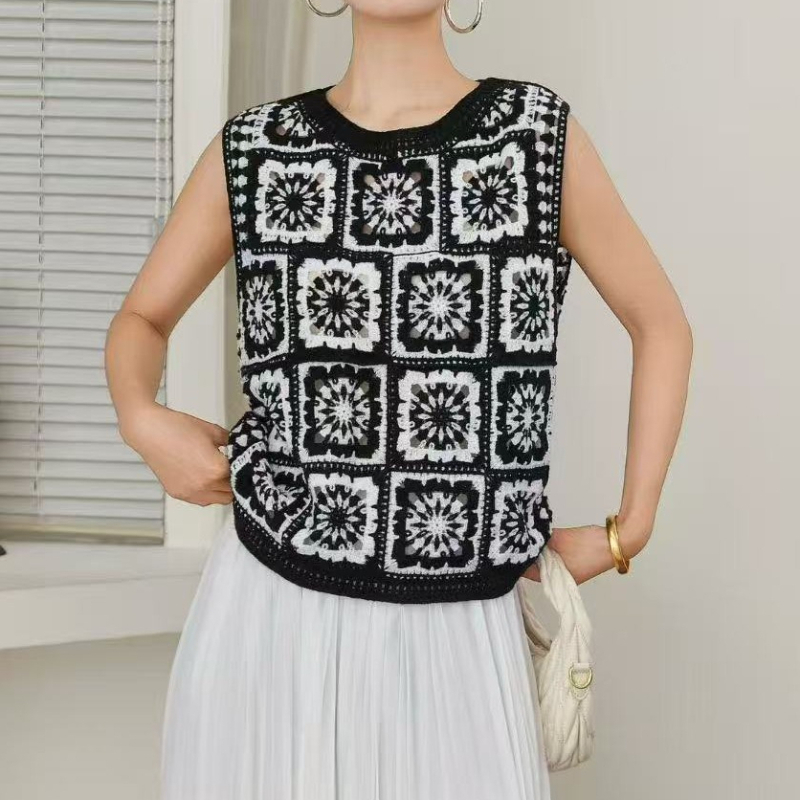 Crochet Top Boho - Atasan Rajut Granny Square Tanpa Lengan,
