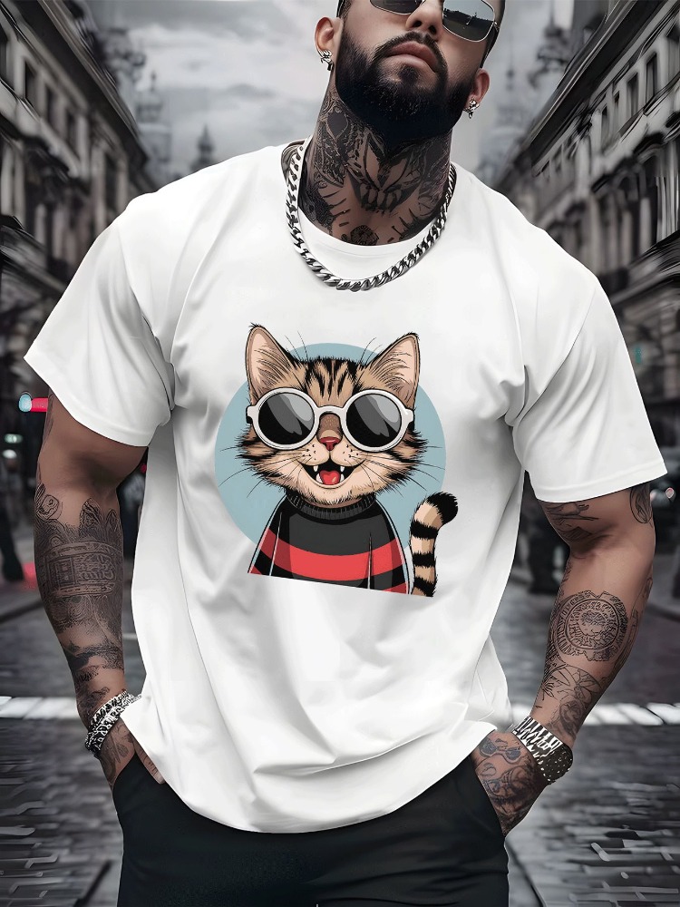 Vintage Fashion Outfits Men - Kaos Katun Vintage Motif Kucing Harajuku