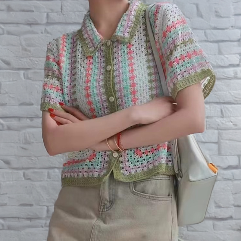Kemeja Rajut Kancing Depan unt - Crochet Top Boho ulasan dan harga