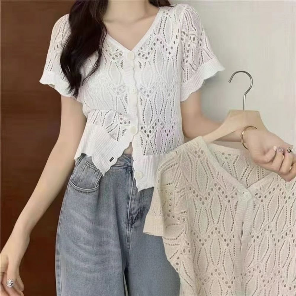 Atasan Rajut V-Neck Fashion Ga - Crochet Top Boho ulasan dan harga