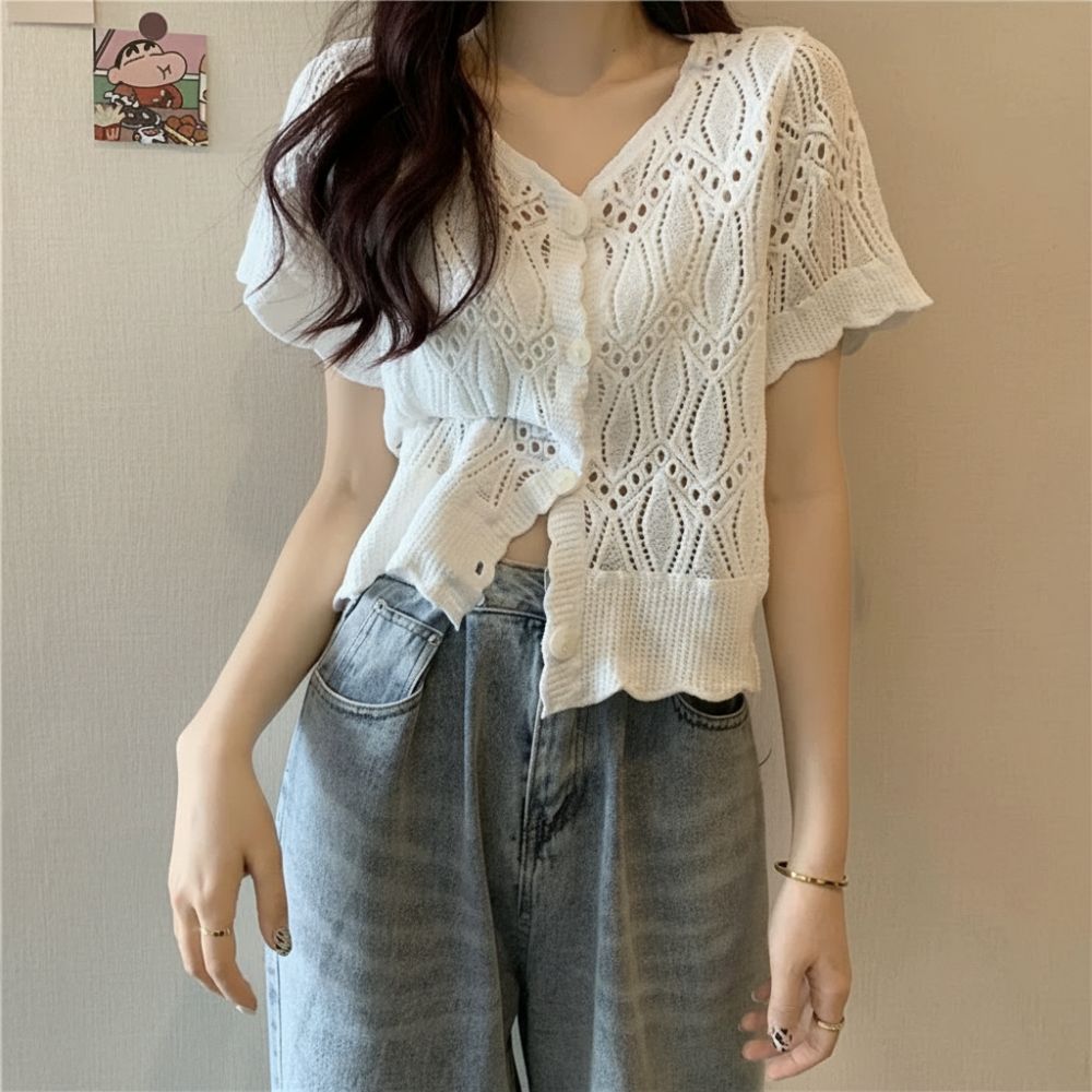 Atasan Rajut V-Neck Fashion Ga - Crochet Top Boho ulasan dan harga
