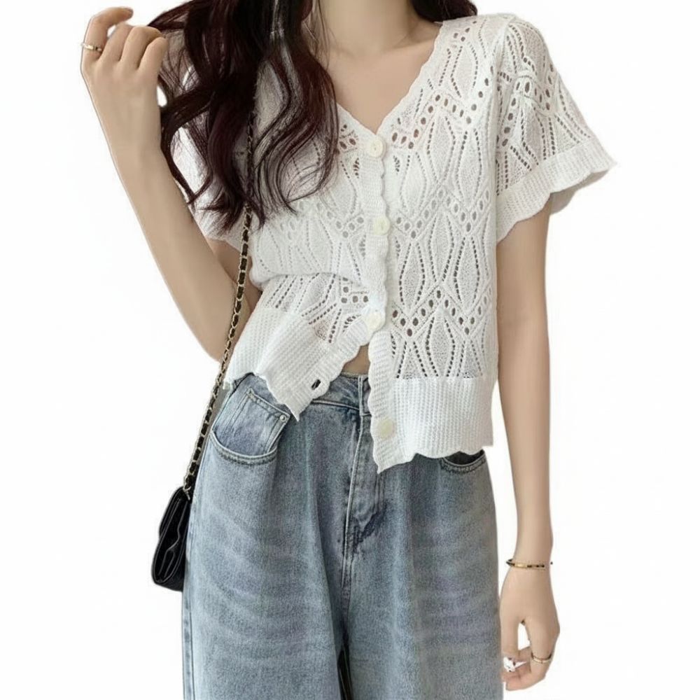 Atasan Rajut V-Neck Fashion Ga - Crochet Top Boho ulasan dan harga
