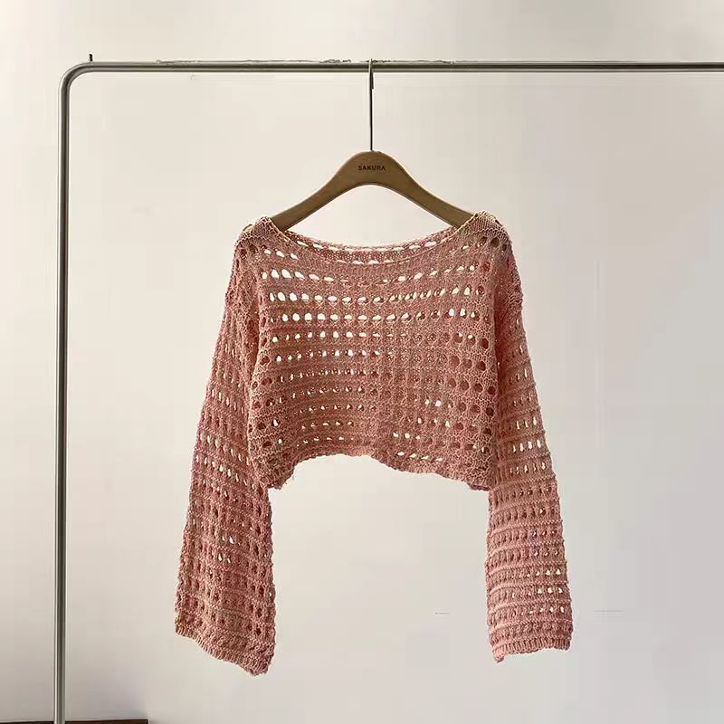Atasan rajut rajut lengan panj - Crochet Top Boho ulasan dan harga