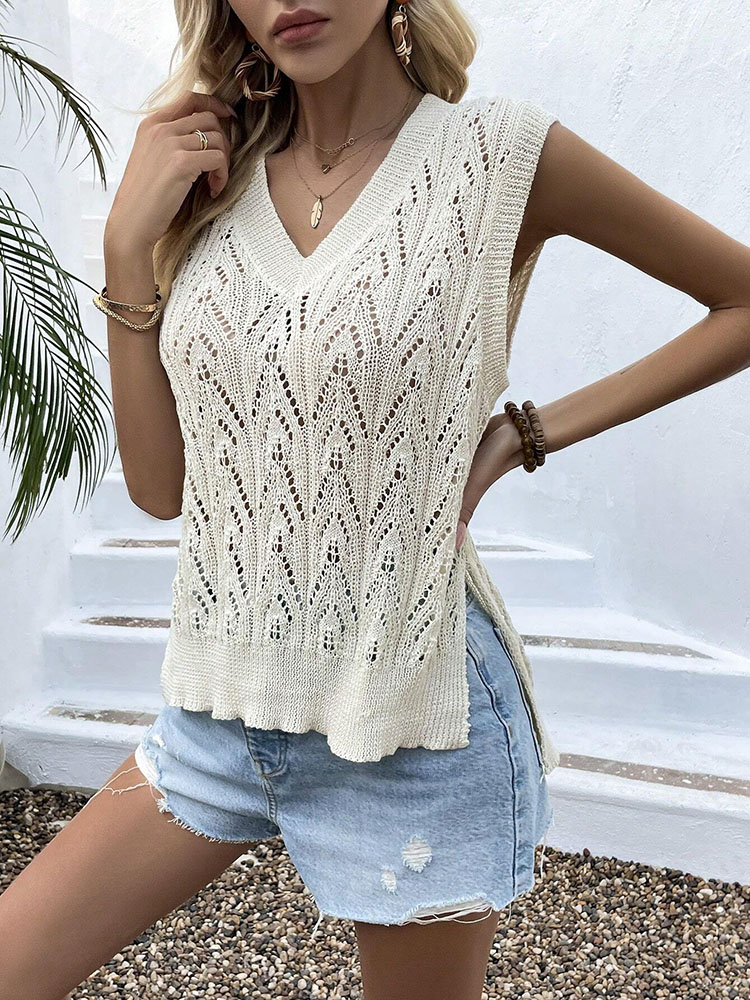 Atasan Rompi Rajut Beige Wanit - Crochet Top Boho ulasan dan harga