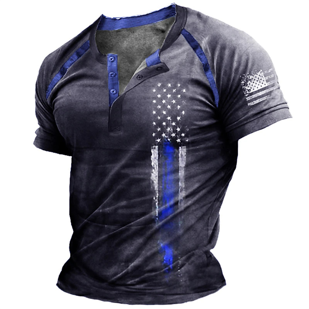 Kaos Henry Pria Motif Bendera  - Vintage Urban Fashion ulasan dan harga