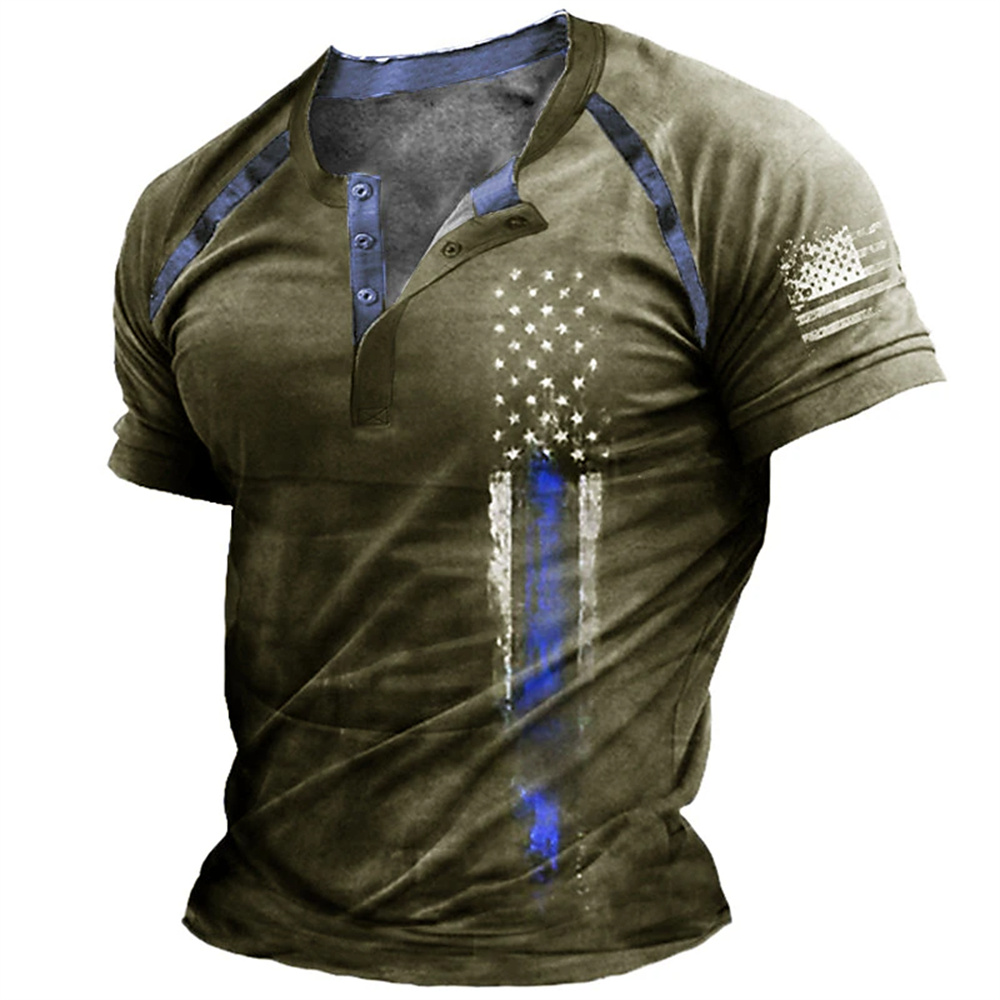 Kaos Henry Pria Motif Bendera  - Vintage Urban Fashion ulasan dan harga