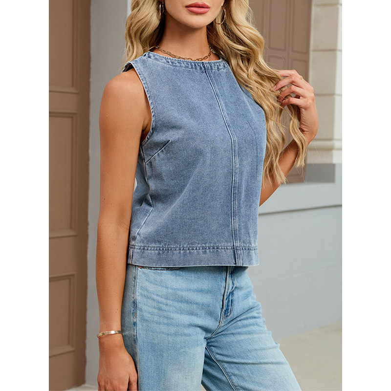Benuynffy Rompi Denim Leher Bu - Vintage Fashion Female ulasan dan harga