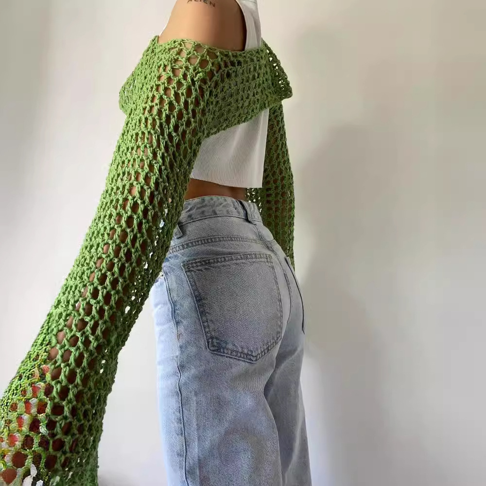 Atasan Crop rajut lengan panja - Crochet Top Boho ulasan dan harga