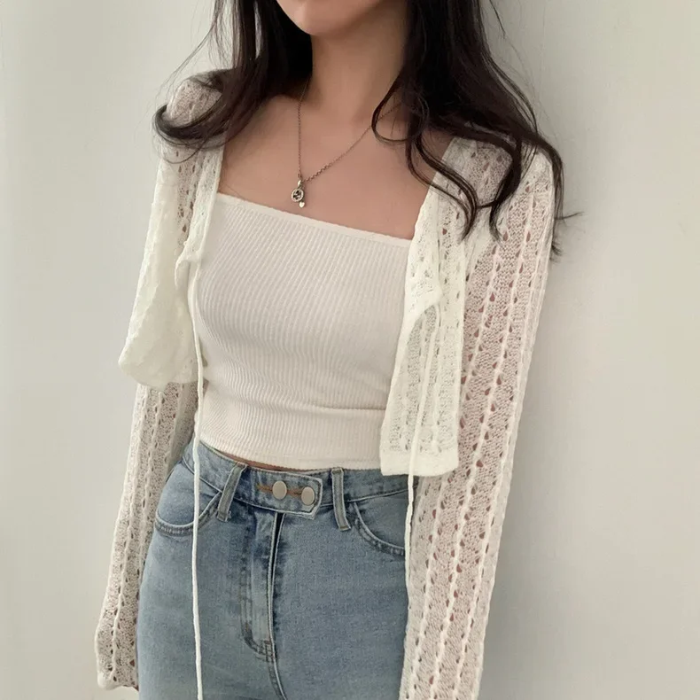 Kardigan Crop Depan Dasi Wanit - Crochet Top Boho ulasan dan harga
