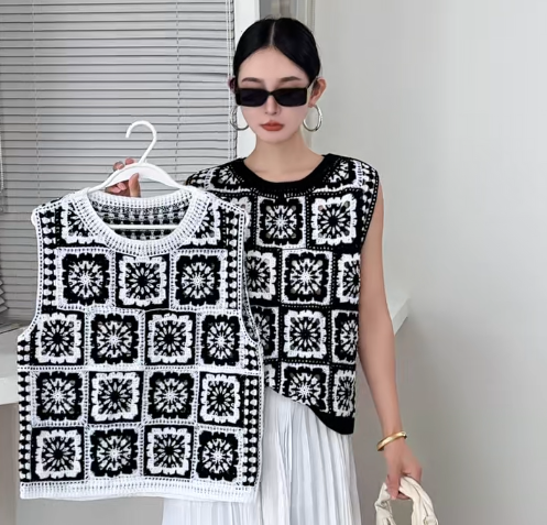 Atasan Rajut Granny Square Tan - Crochet Top Boho ulasan dan harga